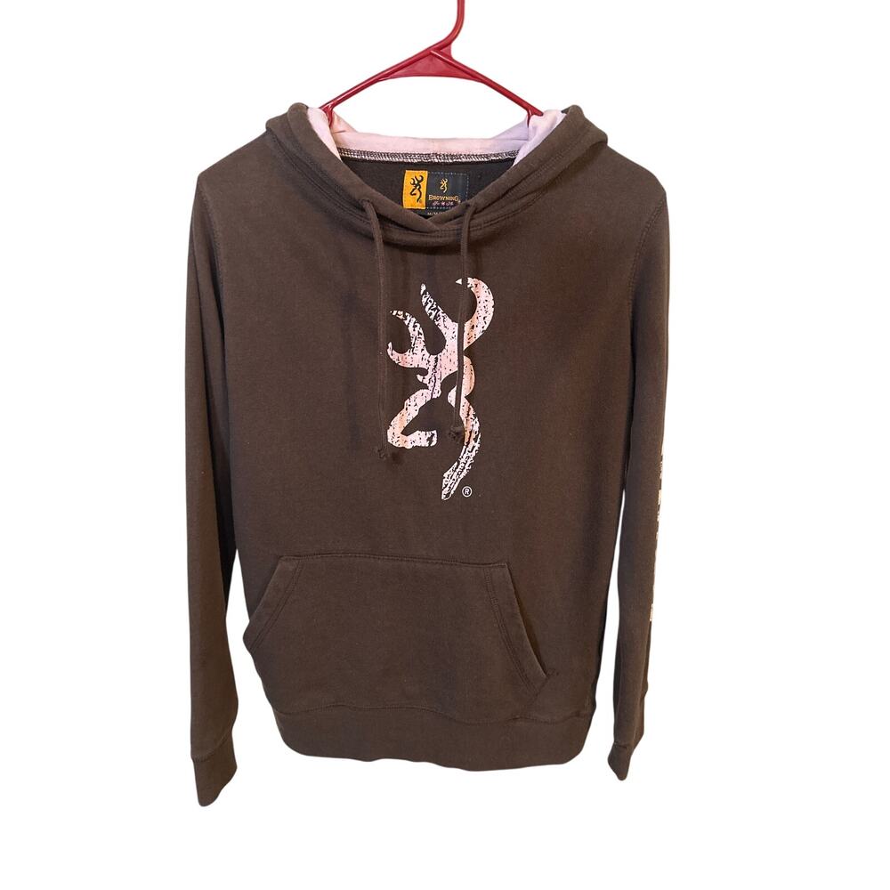 Browning for her med. brown & pink hoodie pullover sweatshirt. Logo on front